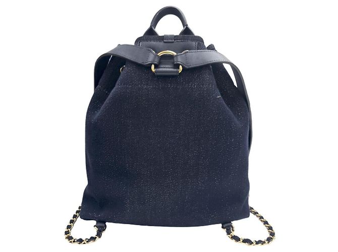 Zaino Chanel in tela blu navy - vista 2