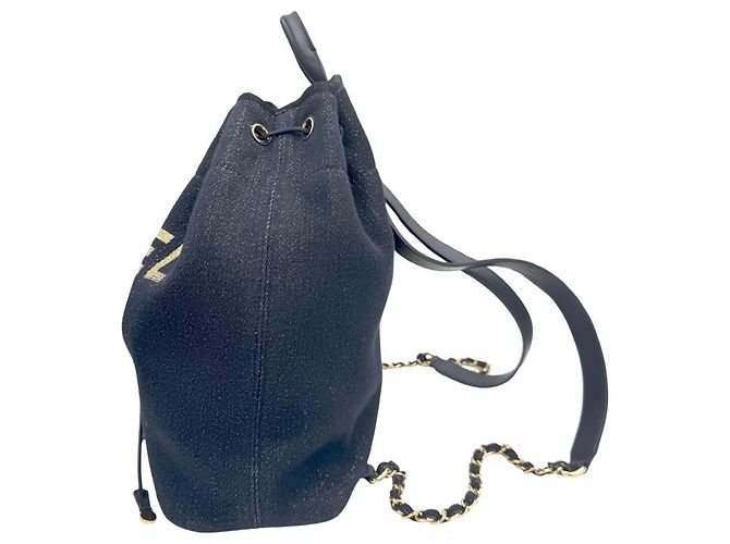 Zaino Chanel in tela blu navy - vista 3