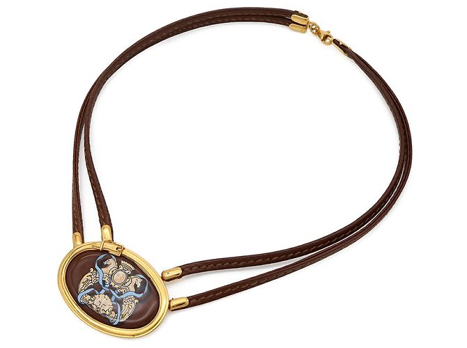 Hermès Hermes Choker-Halskette aus braunem Leder - Ansicht 3