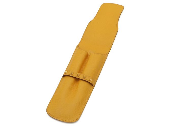 Hermès Étui à stylo HERMES Medor en cuir Courchevel jaune - vue 5