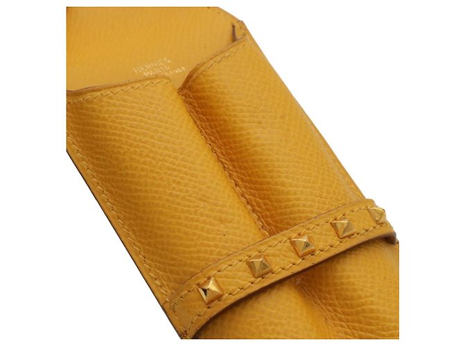 Hermès Étui à stylo HERMES Medor en cuir Courchevel jaune - vue 6