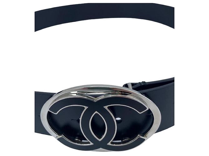 Chanel Oval CC Leather Belt in Black and Silver - view 5