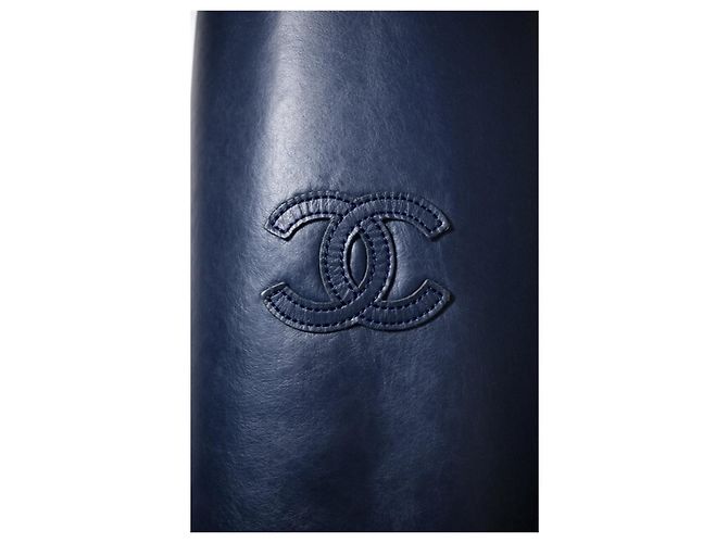 Chanel 12P gesteppte Leder-Bikerjacke - Dunkelblau Petrol FR 36 - Ansicht 3
