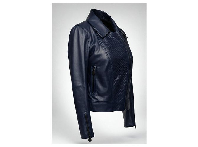 Chanel 12P gesteppte Leder-Bikerjacke - Dunkelblau Petrol FR 36 - Ansicht 6