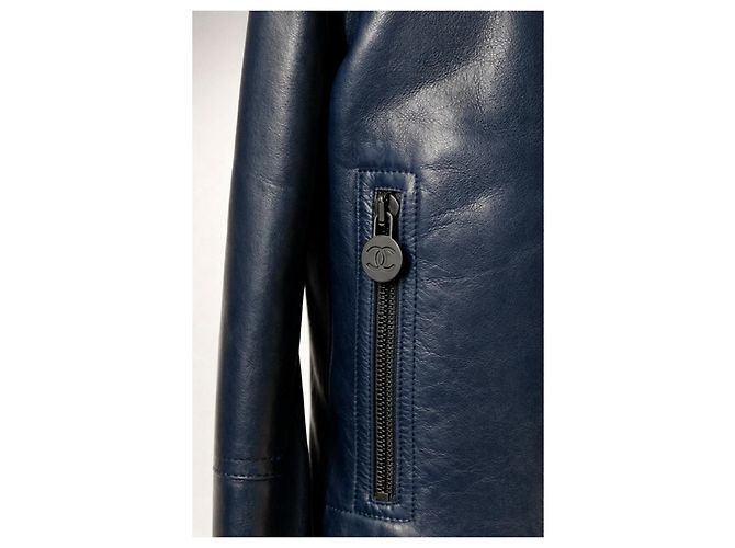 Chanel 12P gesteppte Leder-Bikerjacke - Dunkelblau Petrol FR 36 - Ansicht 7