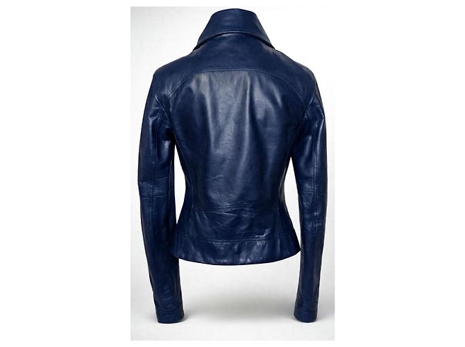 Chanel 12P gesteppte Leder-Bikerjacke - Dunkelblau Petrol FR 36 - Ansicht 9