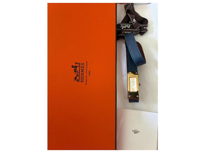 Hermès Cape Cod Goldene Uhr mit blauem Lederarmband - Ansicht 4