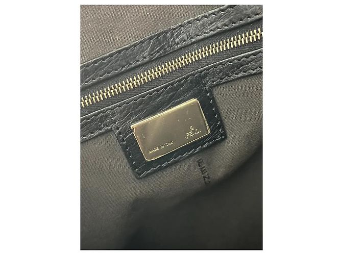 Zucchino Fendi Monogram Shopper-Tasche aus schwarzem Leder - Ansicht 11