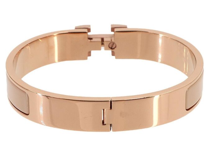 Hermès Bracciale Hermes Clic H GM in Beige e Oro Rosa - vista 2