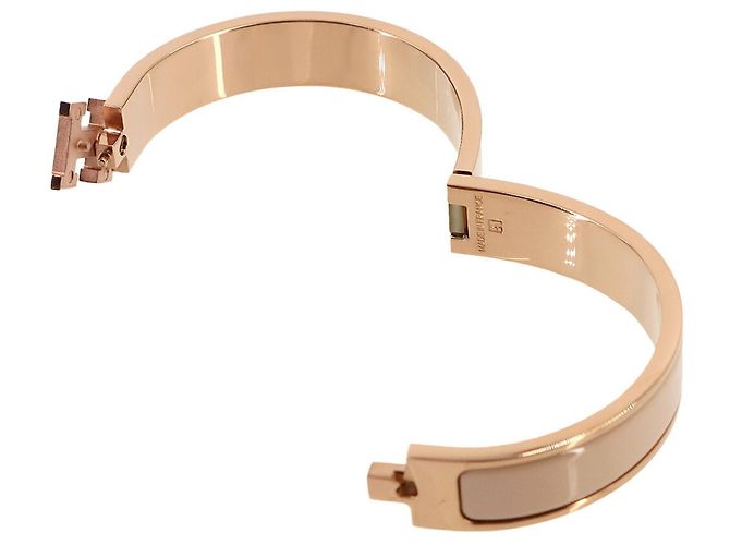 Hermès Bracciale Hermes Clic H GM in Beige e Oro Rosa - vista 4