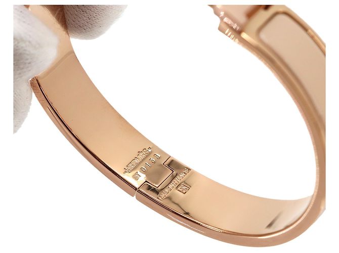 Hermès Bracciale Hermes Clic H GM in Beige e Oro Rosa - vista 5