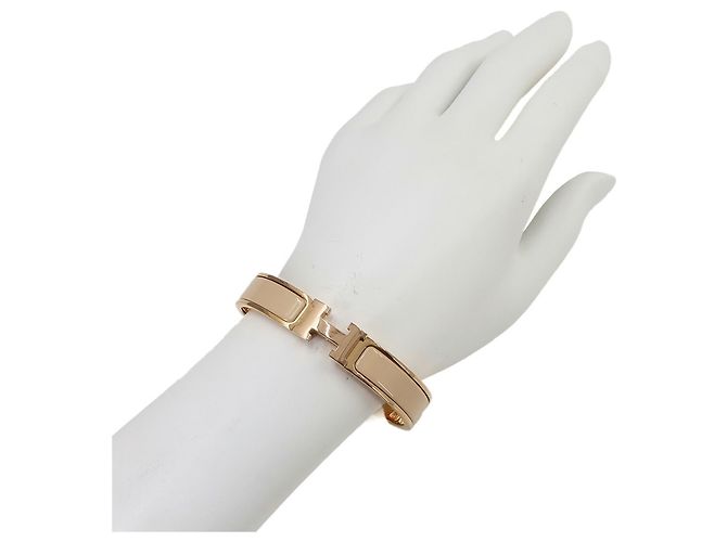 Hermès Bracciale Hermes Clic H GM in Beige e Oro Rosa - vista 6
