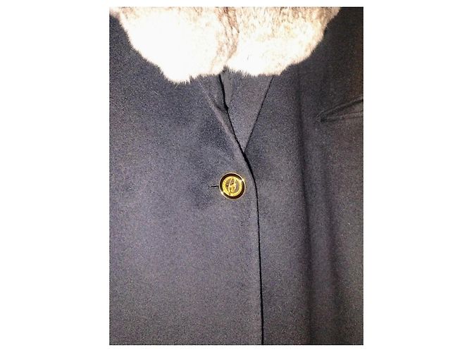 Cappotto Brioni in lana nera con collo in pelliccia - vista 5