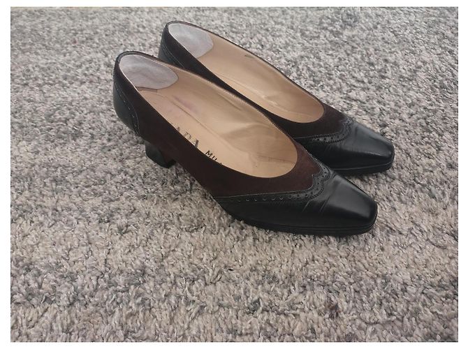 Scarpe con tacco in pelle e camoscio nero da donna Prada - vista 6