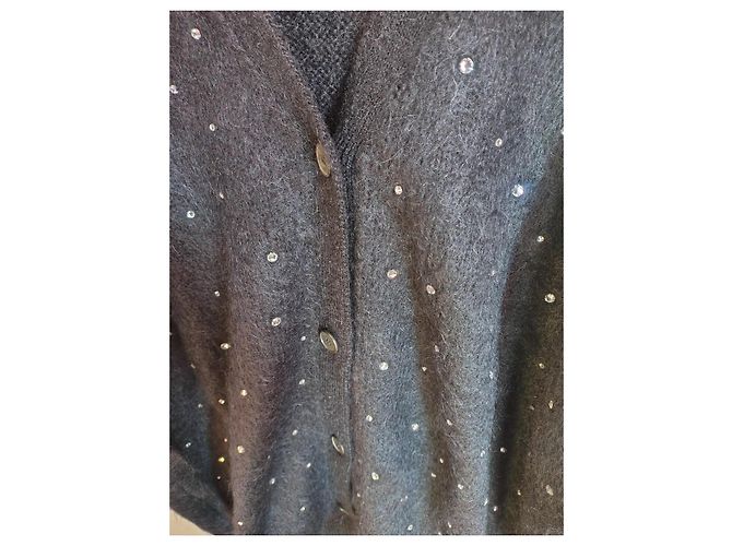 Miu Miu Cardigan aus Wollmischung in Schwarz mit Strasssteinen - Ansicht 5