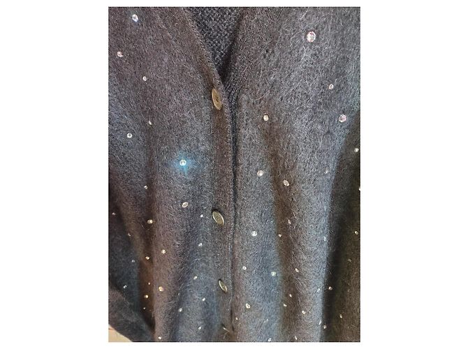 Miu Miu Cardigan aus Wollmischung in Schwarz mit Strasssteinen - Ansicht 8