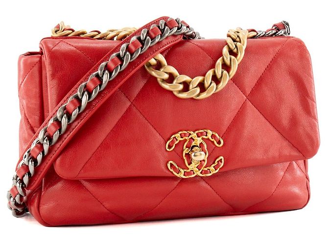 CHANEL - Borsa a tracolla Chanel 19 in pelle liscia rossa - vista 2