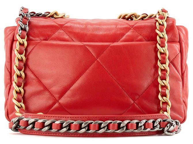 CHANEL - Borsa a tracolla Chanel 19 in pelle liscia rossa - vista 3