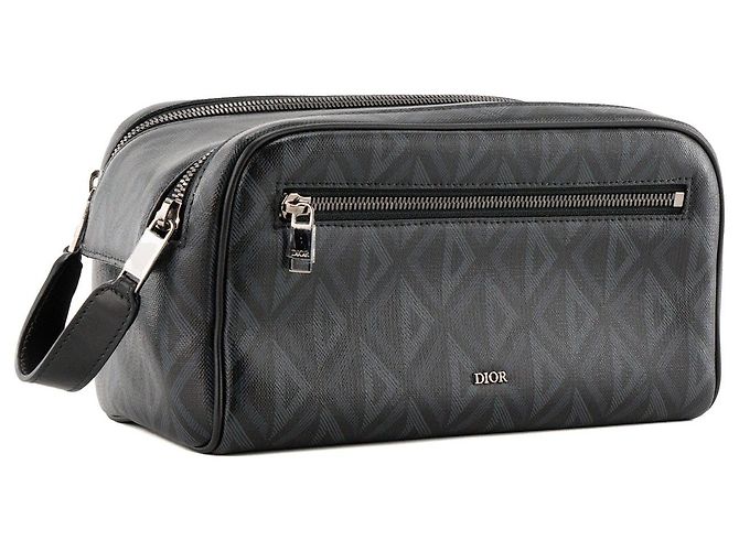 DIOR - Necessaire Diamond Dior em toile resinada preta e cinza - vista 2
