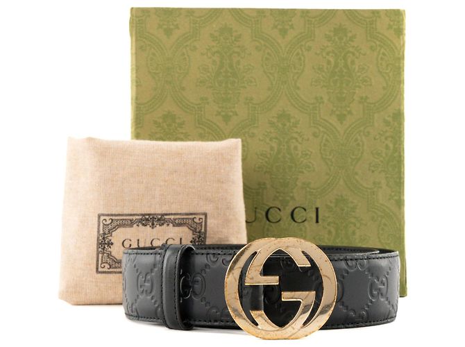 GUCCI - Cinto Interlocking Gucci em couro com gravação preto (T75) - vista 4