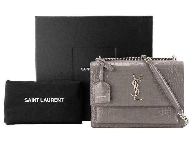 Autre Marque SAINT LAURENT - Borsa a tracolla Saint Laurent Sunset in pelle goffrata effetto coccodrillo grigia - vista 10