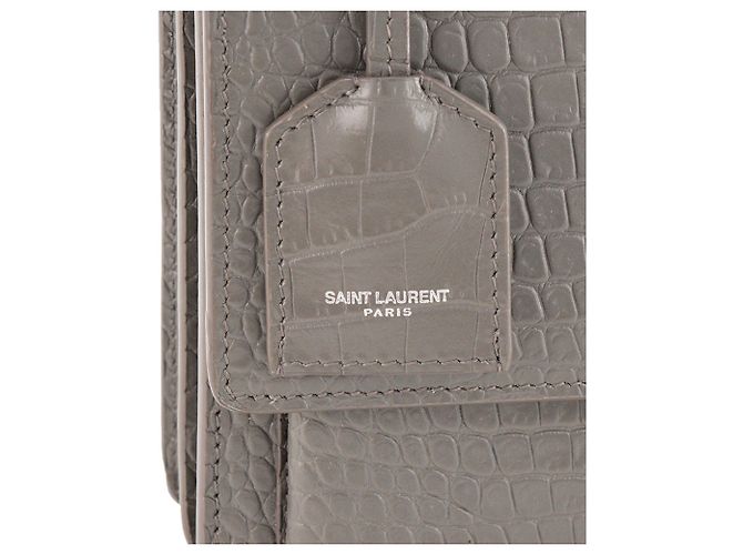 Autre Marque SAINT LAURENT - Borsa a tracolla Saint Laurent Sunset in pelle goffrata effetto coccodrillo grigia - vista 5