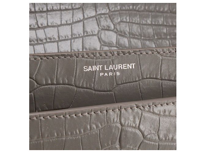 Autre Marque SAINT LAURENT - Borsa a tracolla Saint Laurent Sunset in pelle goffrata effetto coccodrillo grigia - vista 7