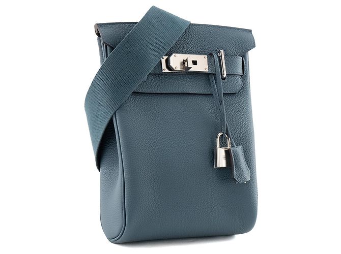 HERMÈS - Borsa a tracolla Hac à dos PM Hermès in pelle grana Togo Bleu Tempête - vista 2