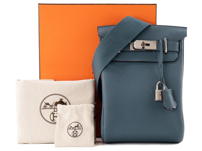 HERMÈS - Borsa a tracolla Hac à dos PM Hermès in pelle grana Togo Bleu Tempête - vista 8