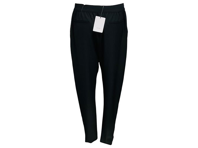 Céline Celine Wollhose mit Nadelstreifen in Anthrazitgrau / Schwarz und elastischem Bund - Ansicht 3