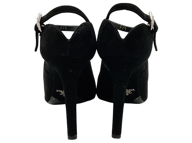 Prada Black Suede Peep Toe Ankle Booties - view 5