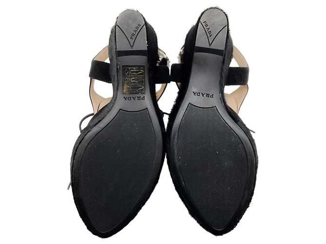 Prada Cuñas slingback de ante negro / pony hair - vista 6