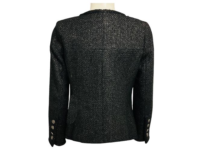 Giacca Chanel in tweed bouclé nero con bottoni logo CC - vista 3