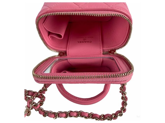 Chanel Mini Vanity Case en cuir d'agneau matelassé Rose - vue 10