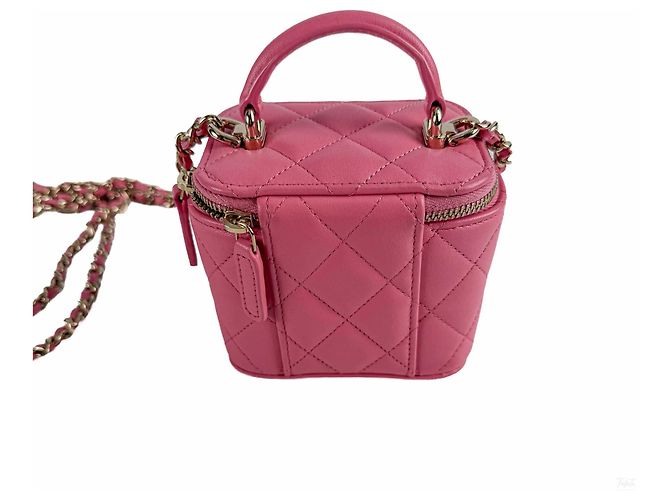 Chanel Mini Vanity Case en cuir d'agneau matelassé Rose - vue 4