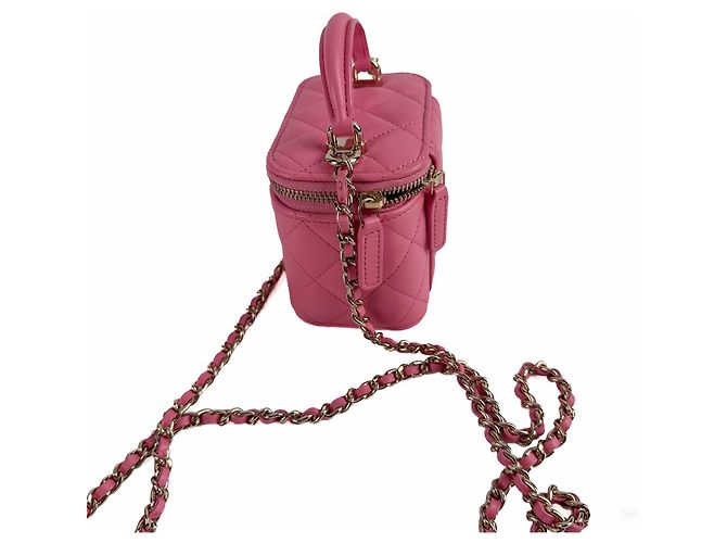 Chanel Mini Vanity Case en cuir d'agneau matelassé Rose - vue 5