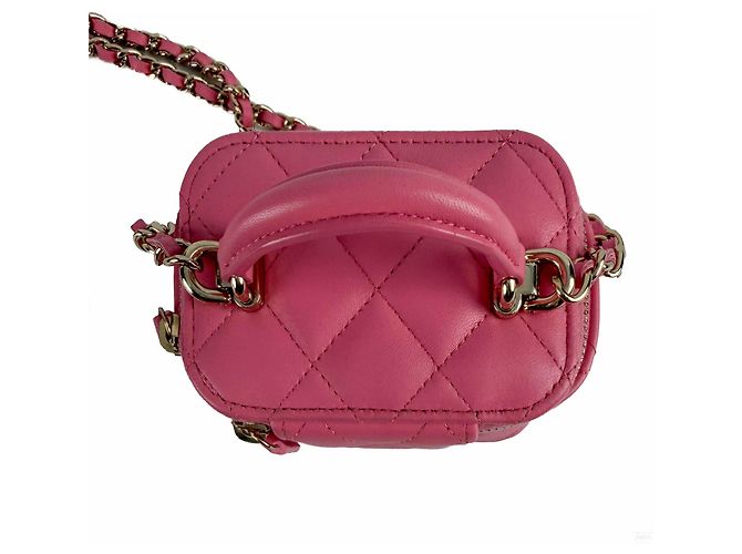Chanel Mini Vanity Case en cuir d'agneau matelassé Rose - vue 6