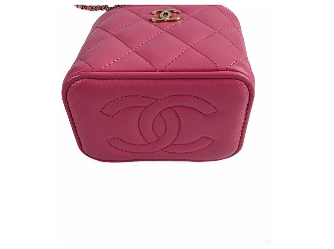 Chanel Mini Vanity Case en cuir d'agneau matelassé Rose - vue 7
