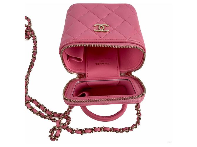 Chanel Mini Vanity Case en cuir d'agneau matelassé Rose - vue 9