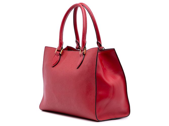 Bolsa Satchel Prada Lux em Saffiano vermelha com acabamento em couro de bezerro macio - vista 2