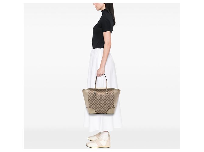 Borsa tote Bree Gucci in tela GG e pelle dorata - vista 7
