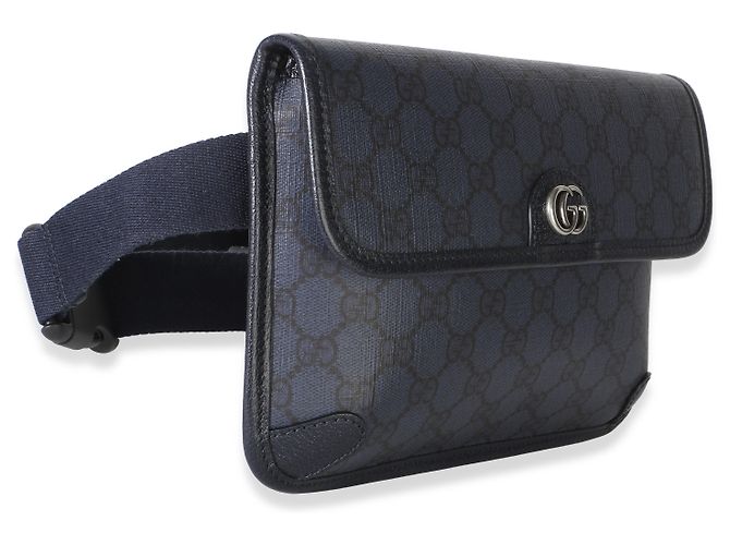 Borsetta cintura slim Gucci Ophidia Web in tela GG Supreme blu navy - vista 4