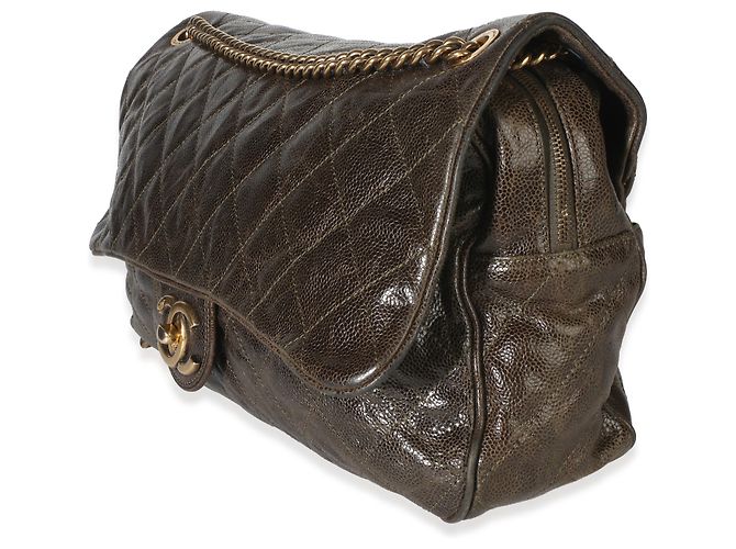 Gabrielle Borsa Chanel Large Shiva Flap in pelle caviar glassata matelassé marrone - vista 3