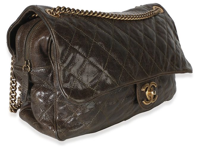 Gabrielle Borsa Chanel Large Shiva Flap in pelle caviar glassata matelassé marrone - vista 4