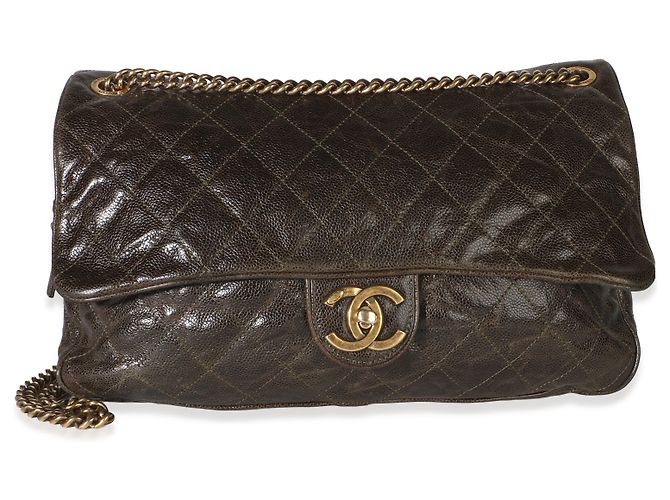 Gabrielle Borsa Chanel Large Shiva Flap in pelle caviar glassata matelassé marrone - vista 8