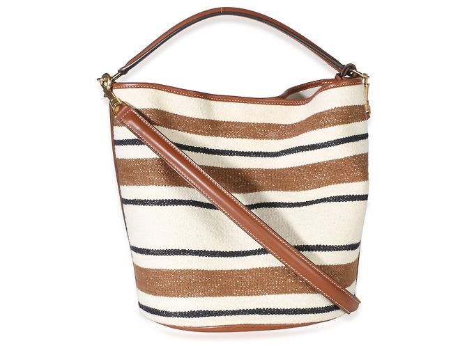 Céline Bolsa Bucket 16 Celine em jacquard têxtil riscado bege e castanho - vista 2