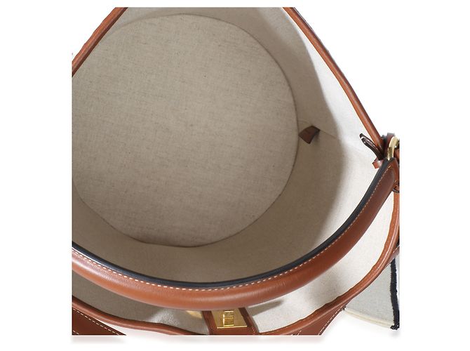 Céline Bolsa Bucket 16 Celine em jacquard têxtil riscado bege e castanho - vista 5
