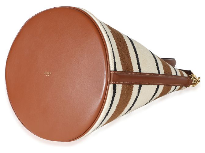 Céline Bolsa Bucket 16 Celine em jacquard têxtil riscado bege e castanho - vista 6