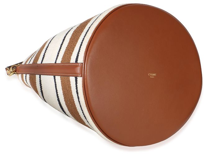 Céline Bolsa Bucket 16 Celine em jacquard têxtil riscado bege e castanho - vista 7