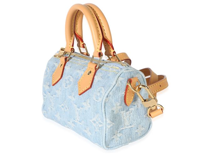 Louis Vuitton Sky Blue Monogram Denim Nano Speedy - vista 3
